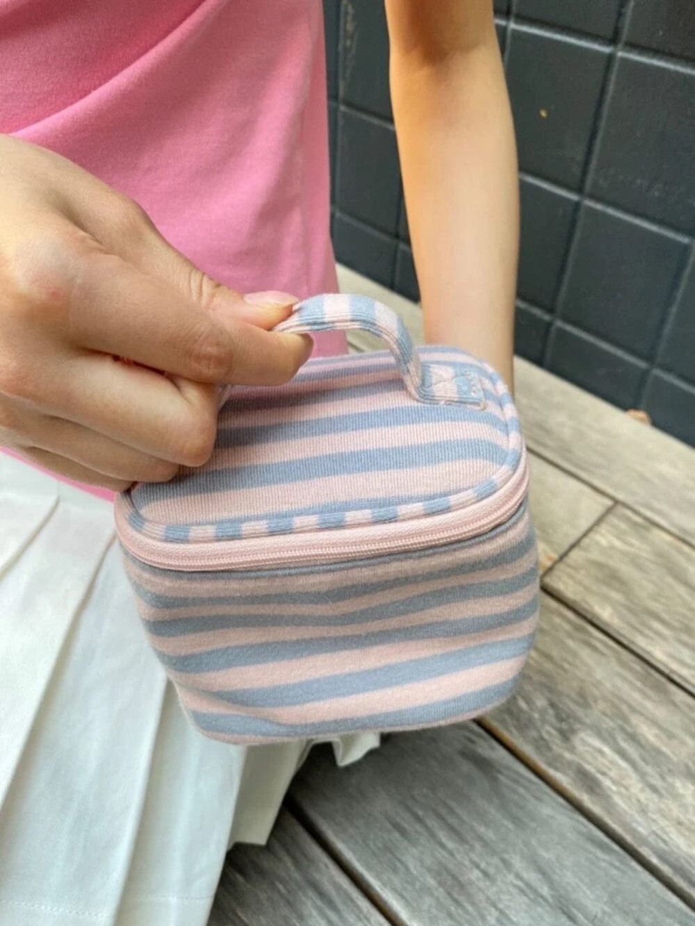 Brandy melville striped makeup bag
